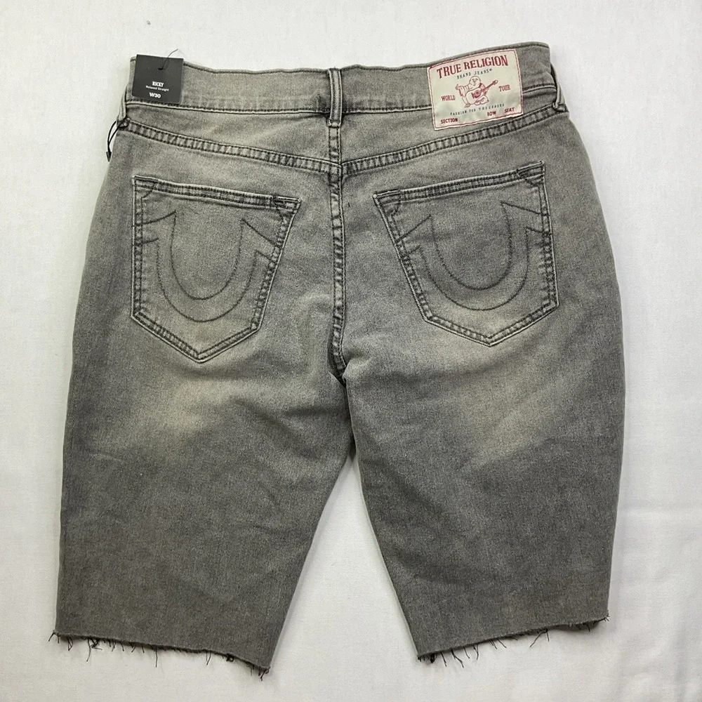 True Religion Jean Shorts Men Sz 30 Ricky Relaxed Straight Raw Hem Stretch NWT